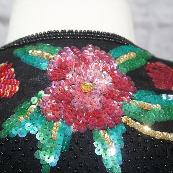 Vintage 80s Silk Beaded Sequin Jacket - Picture 4 of 10